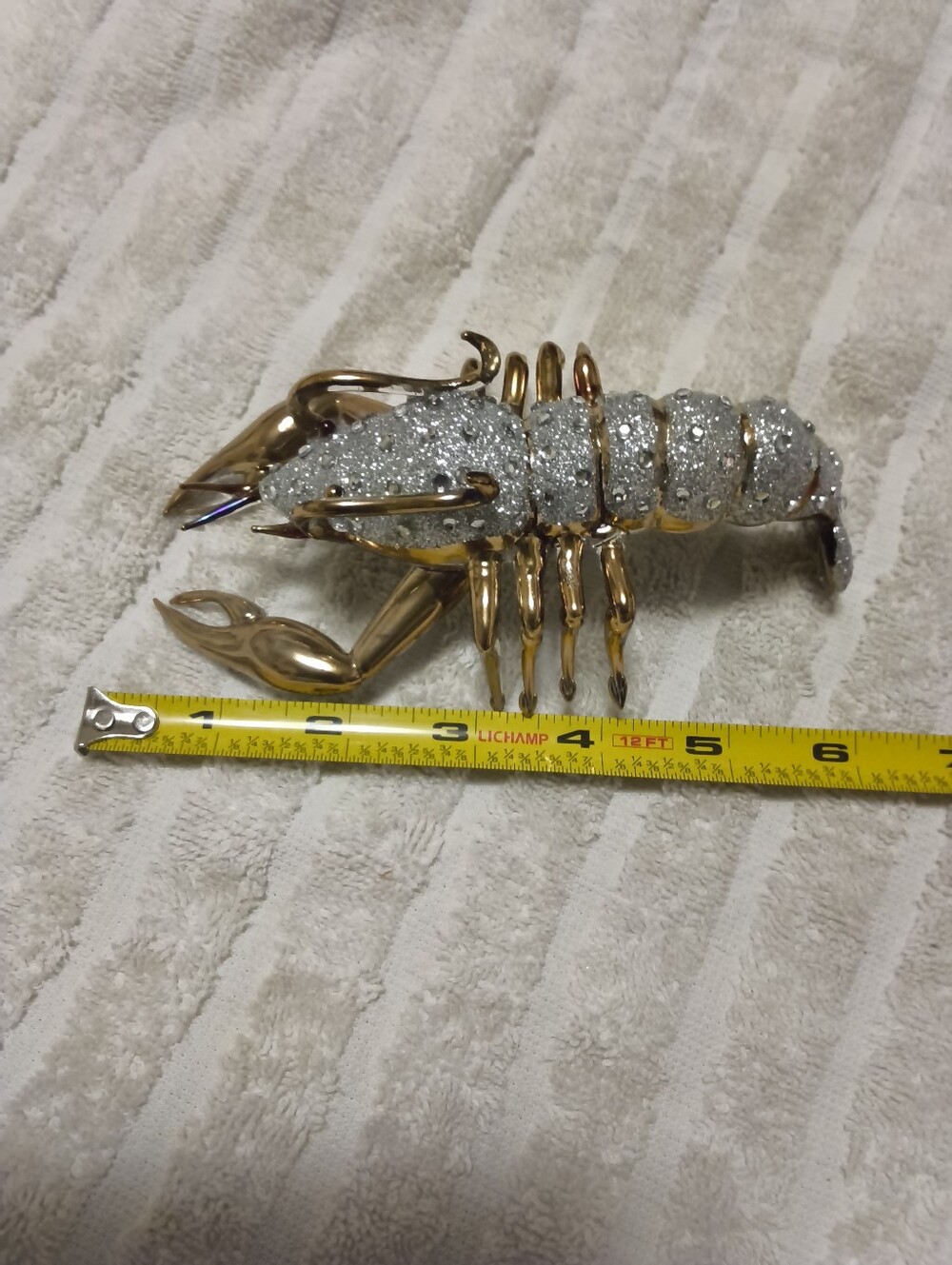 Vintage Gold, Rhinestone And Glitter Lobster Figurine - Decorative Home Accent